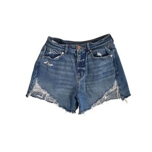 American Eagle Highest Rise Mom Shorts Womens 4 Denim‎ Jean Distressed Boho Blue